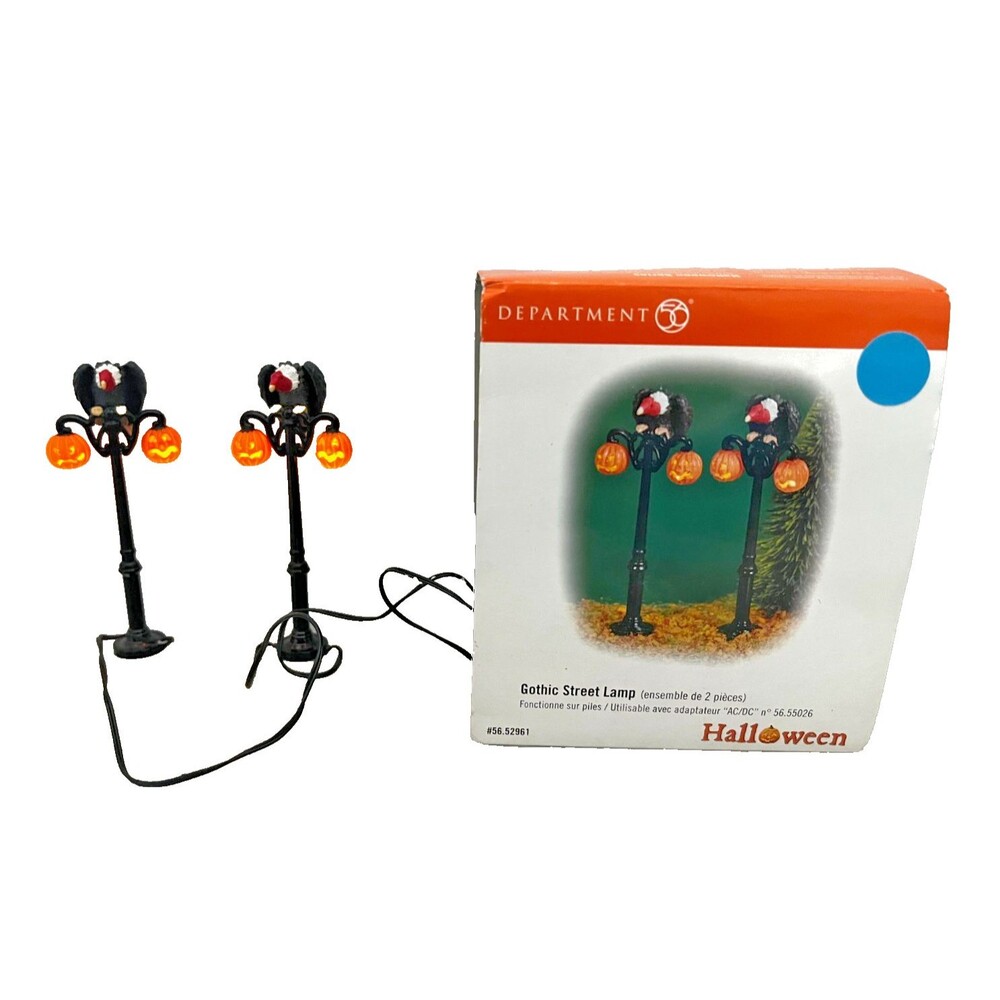 Dept. 56 Halloween Village Set of 2 Gothic Street Lamps Buzzards Pumpkins Spooky